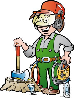 Bir mutlu çalışma oduncu veya oduncu vektör karikatür çizim