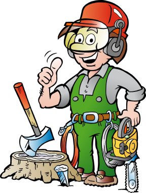 Bir mutlu çalışma oduncu veya başparmak vazgeçerek oduncu vektör karikatür çizim