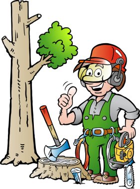 Bir mutlu çalışma oduncu veya başparmak vazgeçerek oduncu vektör karikatür çizim
