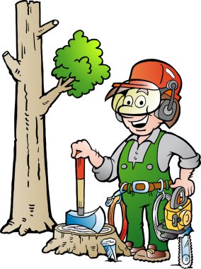 Bir mutlu çalışma oduncu veya oduncu vektör karikatür çizim