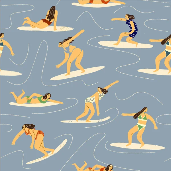 Illustration Vectorielle Bikini Fille Surf Conception Modèle Sans Couture Vecteur En Vente