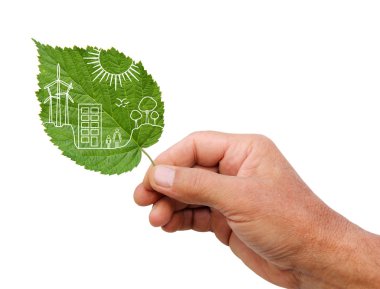 Eko ev kavramı, eco house simge doğada tutan el