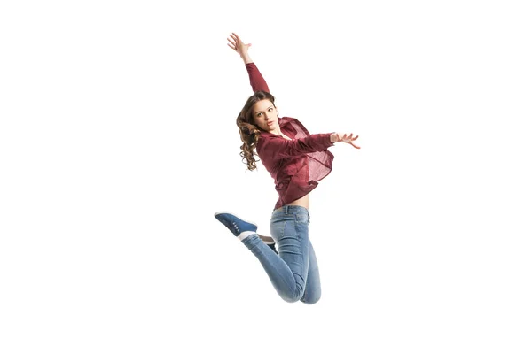 Chica joven bailando sobre fondo blanco —  Fotos de Stock