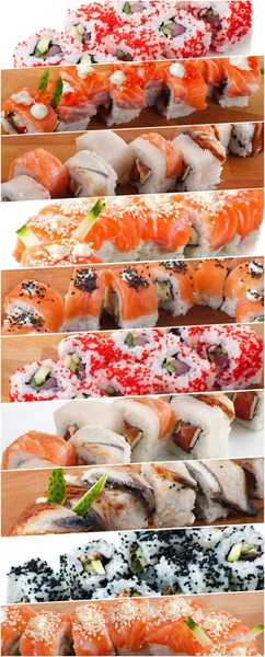 Diverse läckra sushi rullar collage — Stockfoto