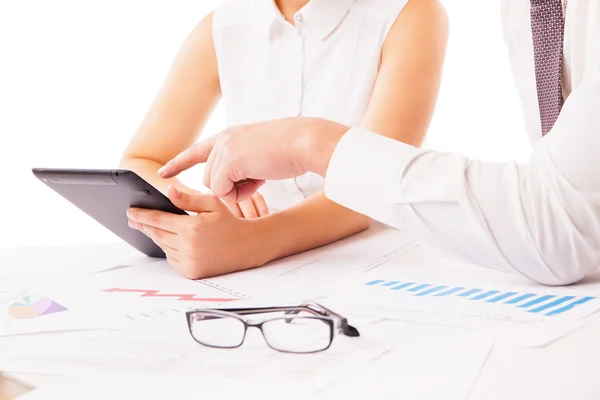 Businessman and businesswoman discussing in office isolated — Stock Photo, Image