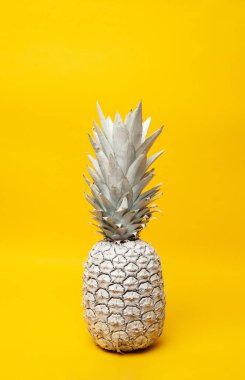 Stüdyoda sarı arka planda beyaz ananas