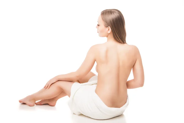 Young beautiful woman wrapped in towel after bath — Stock Photo, Image