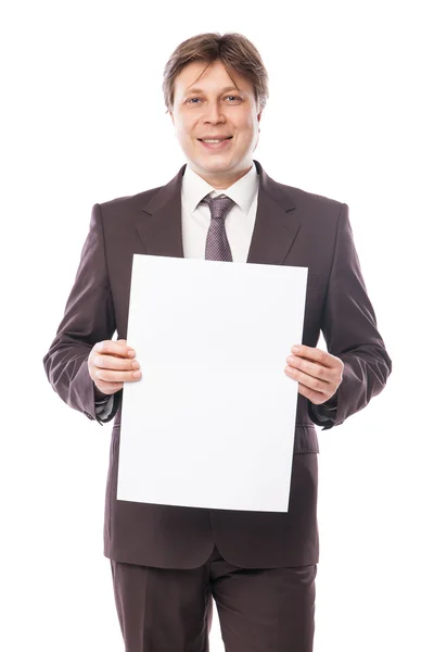 Businessman with empty space for advertisement — Stock Photo, Image