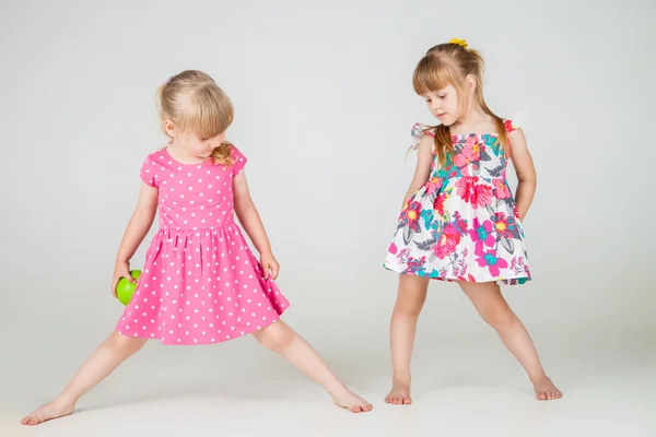 Two Little fashion girls in beautiful dress — Stock Photo, Image