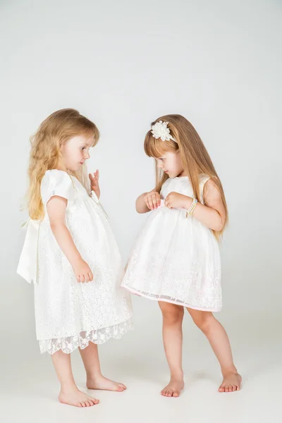 Two Little fashion girls in beautiful dress — Stock Photo, Image