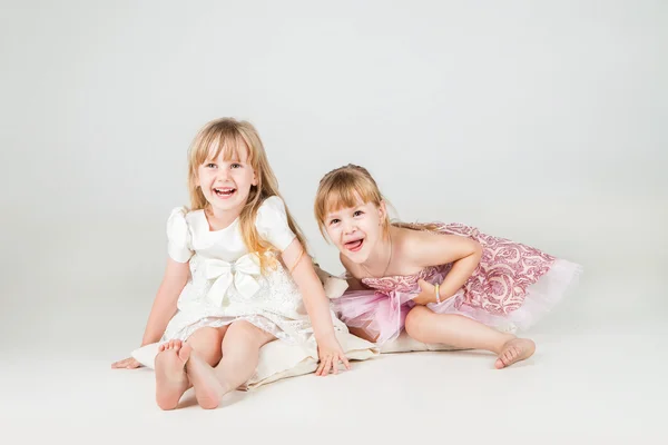 Two Little fashion girls in beautiful dress — Stock Photo, Image