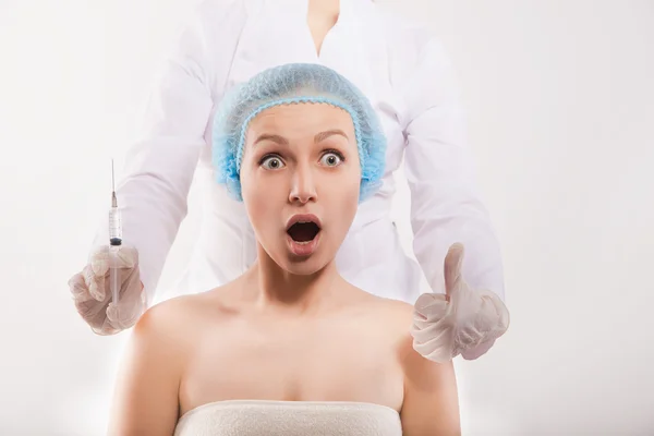 Cosmetic injection to the pretty woman face — Stock Photo, Image