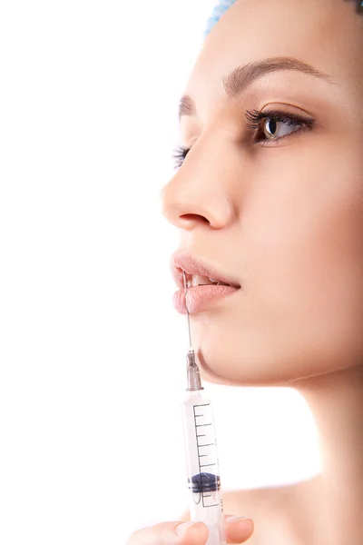 Cosmetic injection to the pretty woman face — Stock Photo, Image