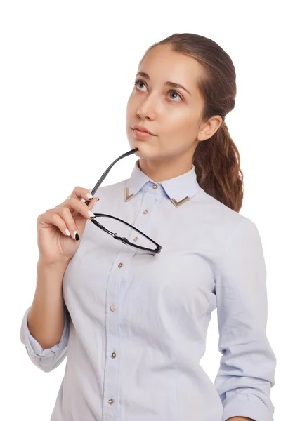 Mignon jeune femme d'affaires avec des lunettes — Photo