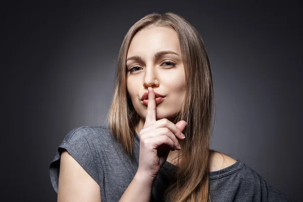 Young Woman Gesturing for Quiet or Shushing — Stock Photo, Image