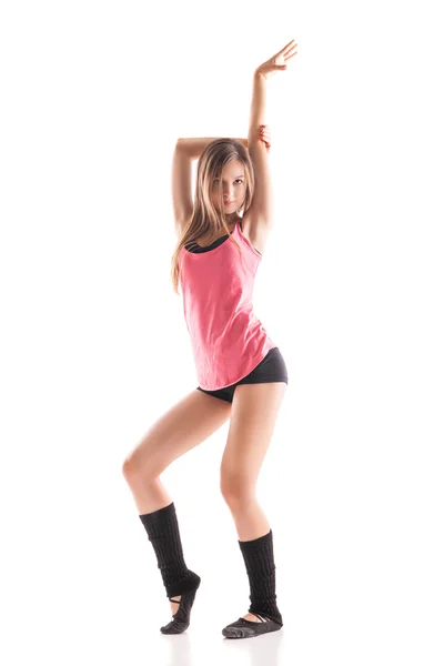 Young beautiful dancer posing on white background — Stock Photo, Image