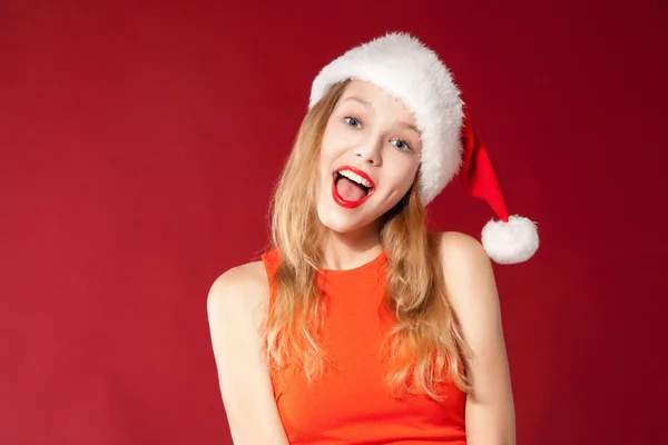 Noel Baba elbise giyen güzel kız — Stok fotoğraf