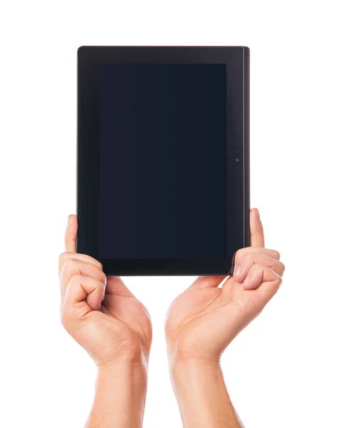 Mano masculina sosteniendo el touchpad pc aislado —  Fotos de Stock