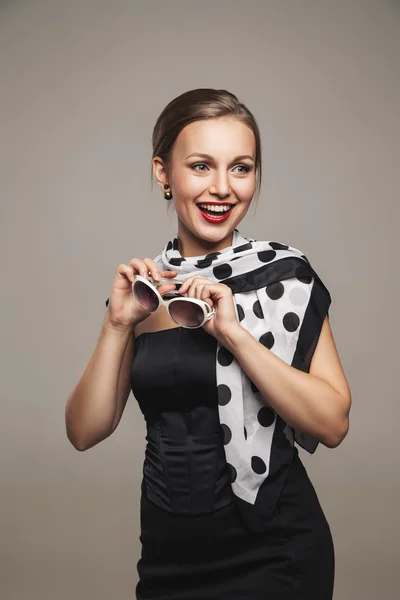 Young retro styling caucasian woman posing — Stock Photo, Image