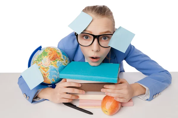 Shocked overwhelmed student with post-it notes — Stock Photo, Image