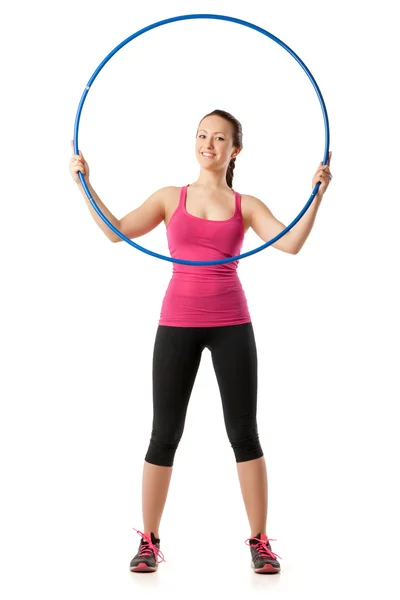 Fiatal nő felállt a hula hoop Vértes — Stock Fotó