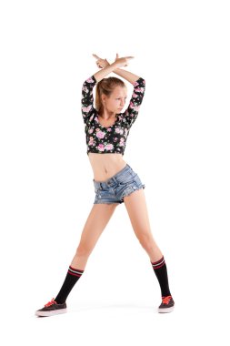 Modern dansçı pozlar studio arka plan önünde