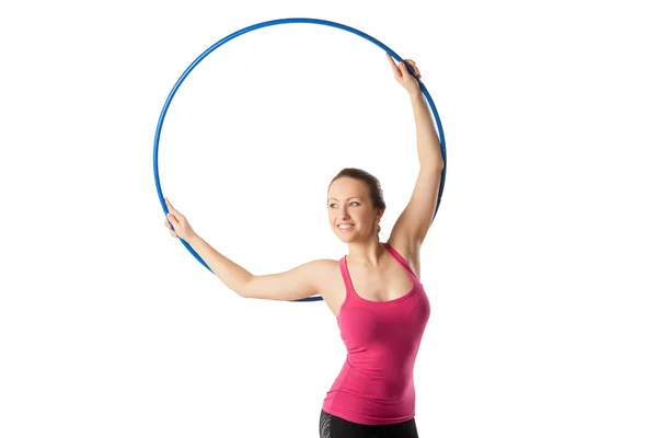 Rhythmic gymnastic woman with hoop up — Stock Photo, Image