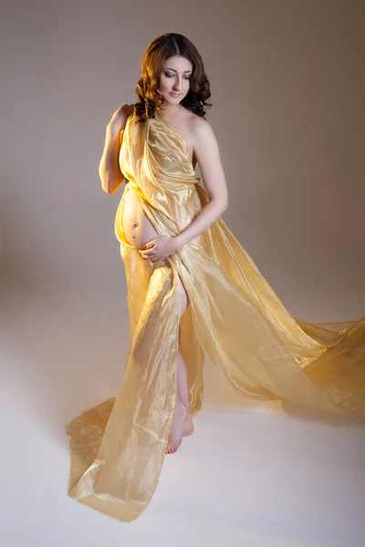 Young pregnant woman with transparent cloth. — Stock Photo, Image