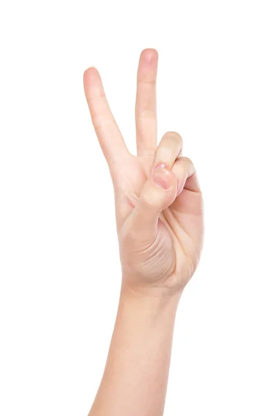 Hand forming victory sign isolated on white — Stock Photo, Image