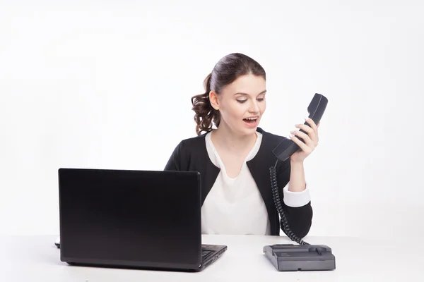 Portrait of worried businesswoman talking on the phone Royalty Free Εικόνες Αρχείου