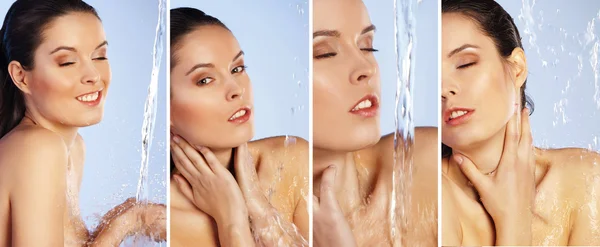 Zestaw o młodej kobiecie cieszyć się prysznic — Zdjęcie stockowe