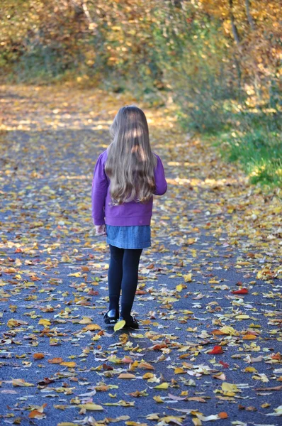 The girl playing with yellow leaves . Autumn . — Stock Photo, Image