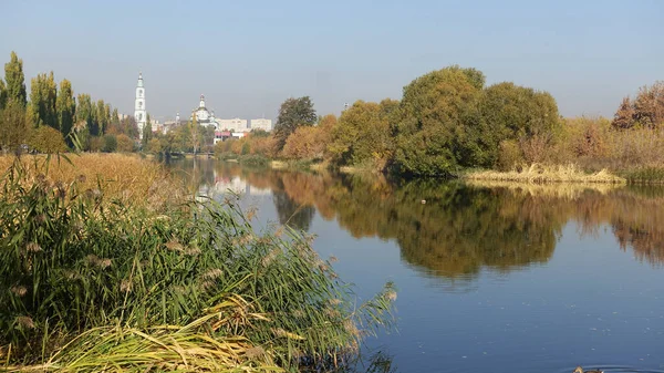 Krajobraz Rzeką Tsną Tambovie Słoneczny Jesienny Dzień — Zdjęcie stockowe