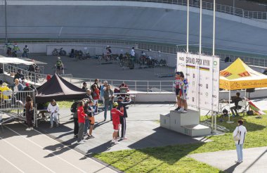 Kiev. Ukrayna. 4 Eylül 2021 Kiev Grand Prix - Kiev bisiklet pistinde yapılan uluslararası bisiklet yarışması.