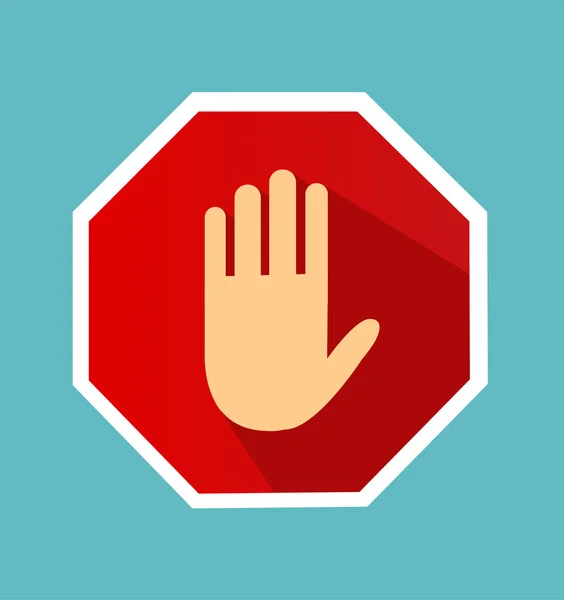 No entry hand sign with long shadow in flat style. — Stock Vector