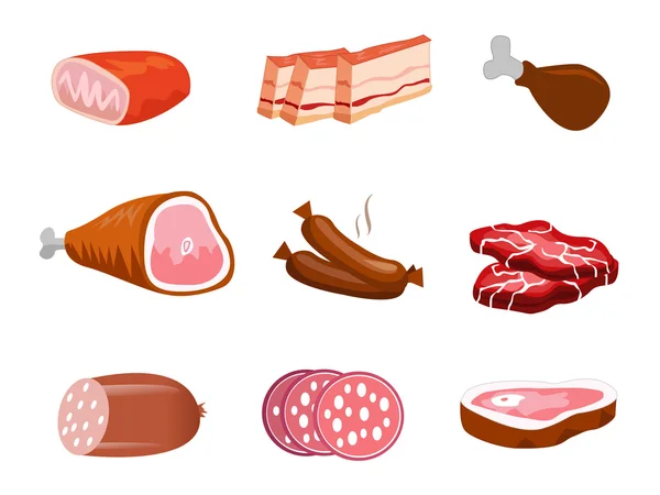 Delicatessen e conjunto de carne de açougue —  Vetores de Stock