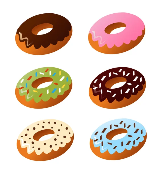 Conjunto de rosquillas dulces y coloridas — Vector de stock