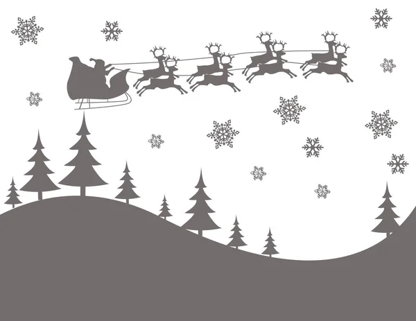 Silueta Ilustración Papá Noel Volador Reno Navideño — Vector de stock