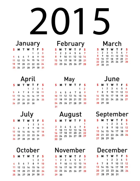 Simple 2015 year vector calendar — Stock Vector