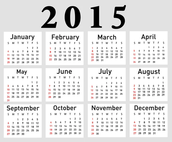Simple 2015 year vector calendar — Stock Vector
