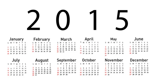 Simples 2015 ano calendário vetorial — Vetor de Stock