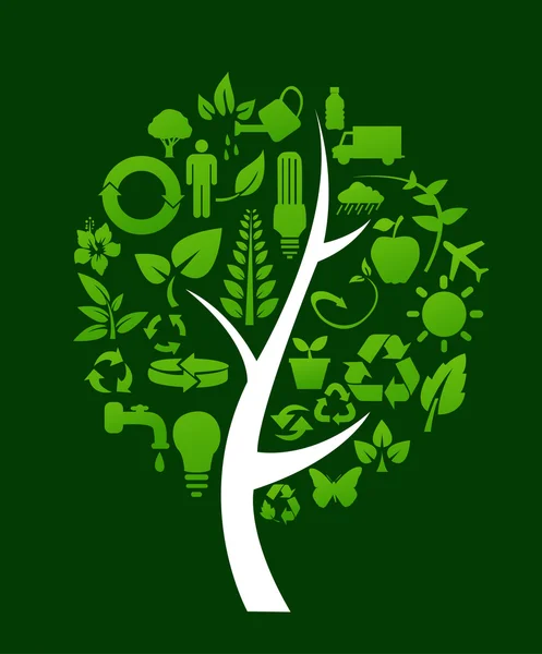 Árbol con símbolos de reciclaje — Vector de stock