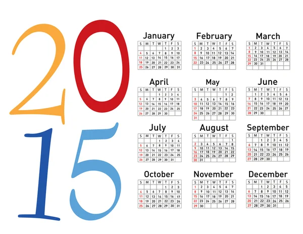 Simple european 2015 year vector calendar — Stock Vector