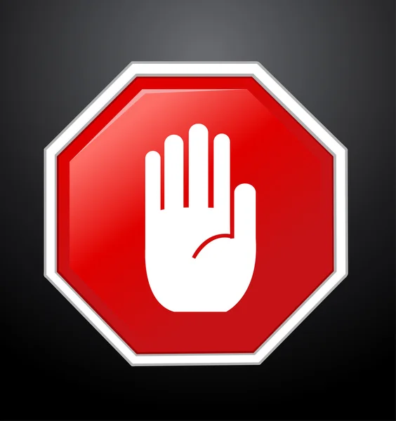 No entry hand sign on black background — Stock Vector