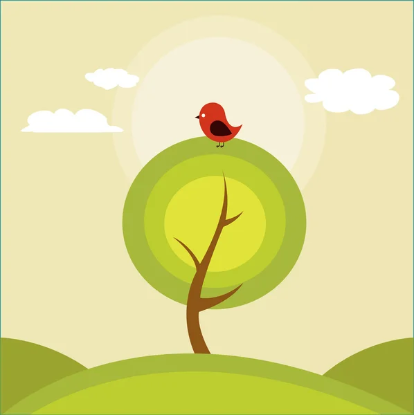 Bir ağaç ve bir kuş çizimi — Stok Vektör