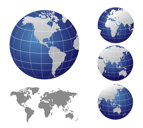 Mapa vectorial y globo del mundo — Vector de stock