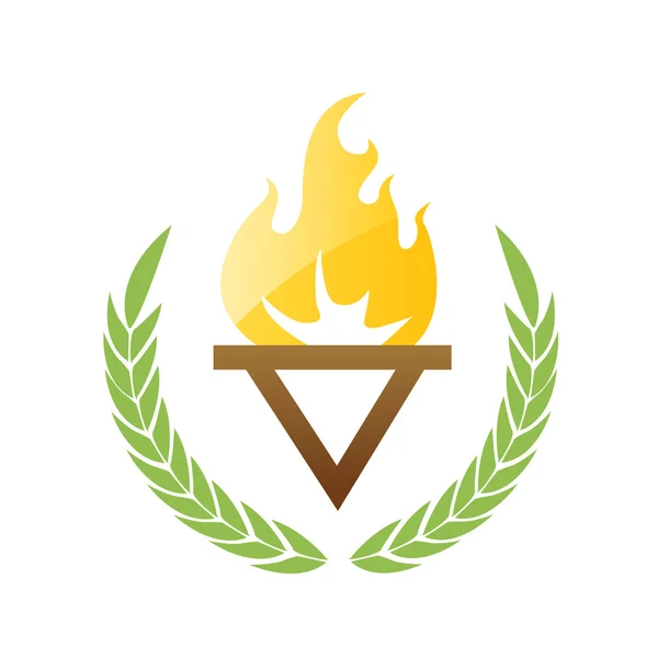 Brennende Fackel mit Olivenblättern — Stockvektor