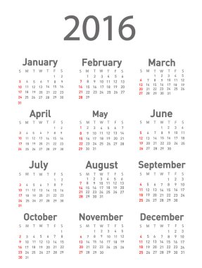 Modern ve sade takvim 2016 vektör çizim