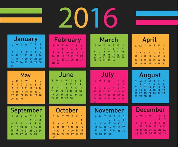 Vector illustration of a modern and simple calendar 2016 — Stock Vector