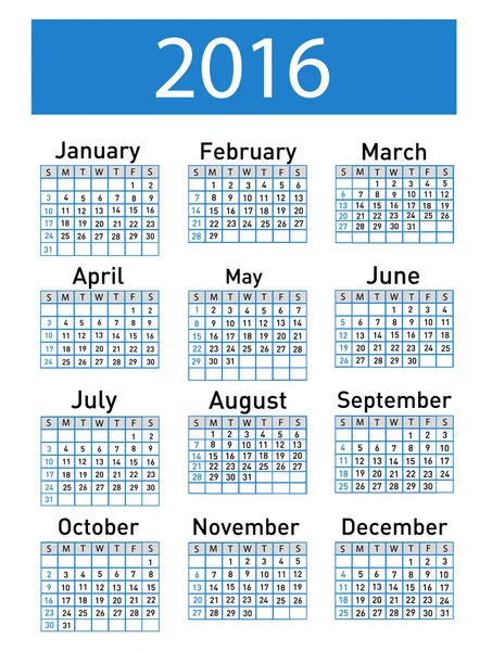 Vector calendario moderno y simple 2016 — Archivo Imágenes Vectoriales